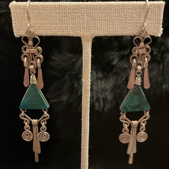 Silver and stone earrings Nice No stamp they were handcrafted got at festival. - Picture 1 of 7